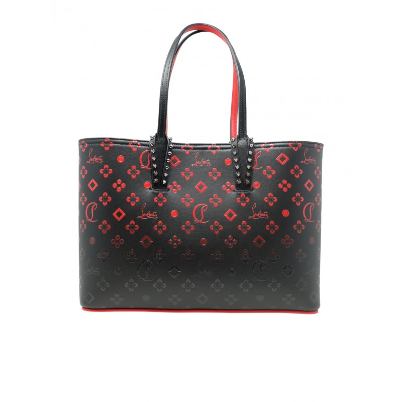 CHRISTIAN LOUBOUTIN 3195373 M315 BLACK/RED PRINTED LEATHER SMALL CABATA BAG