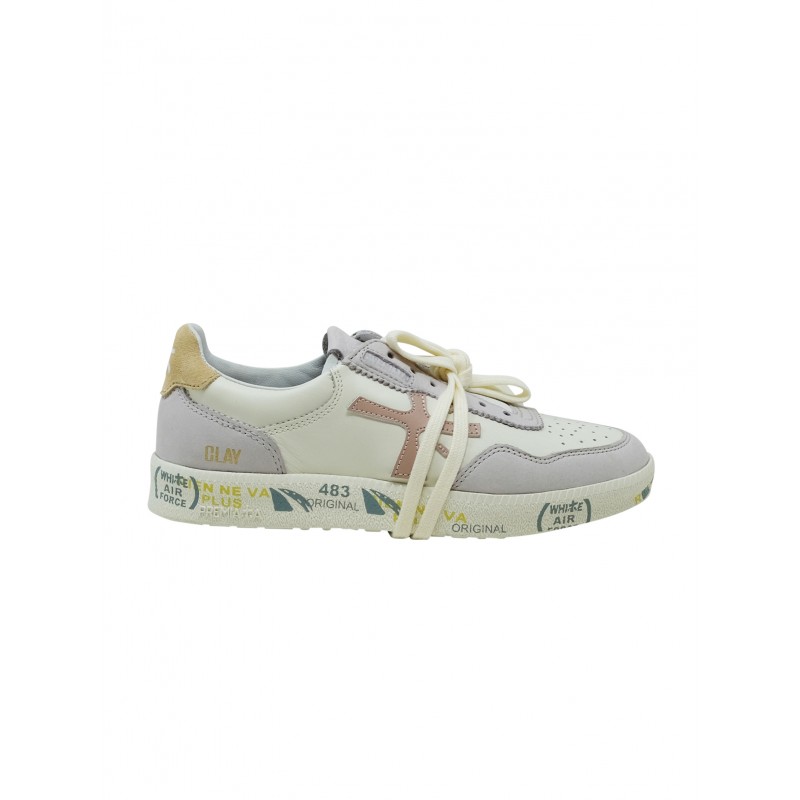 PREMIATA CLAYD VAR 6356 WHITE AND LILAC LEATHER SNEAKERS