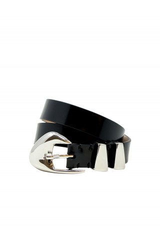 BY FAR BLACK PATENT LEATHER MOORE BELT